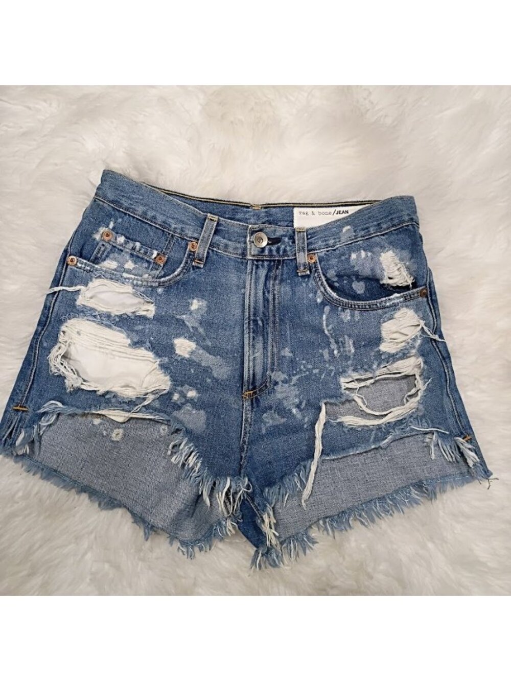 Rag & Bone Womens Distressed Denim High-Waisted Cutoff Shorts Blue Size 26 100% - Picture 2 of 12